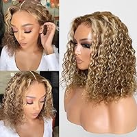 Honey Blonde Highlight Bye Bye Knots Bob Wigs Human Hair Invisible Knots 7x5 Pre Cut Lace Front Wigs Human Hair Put on and Go Glueless Wig Human Hair Pre Plucked 10 inch