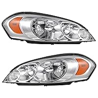 AUTOSAVER88 Headlight Assembly Compatible with 2006-2013 Chevy Impala 06 07 Chevy Monte Carlo Replacement Headlamp Driving Light Chrome Housing Amber Reflector Clear Lens