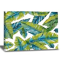 WoGuangis Turquoise Lime Green Teal Blue Aqua Leaf Canvas Wall Art Painting Tropical Palm Tree Leaf Artworks Asian Scenic Chinoiserie Wall Art Posters & Prints for Living Room Bedroom 16x24in
