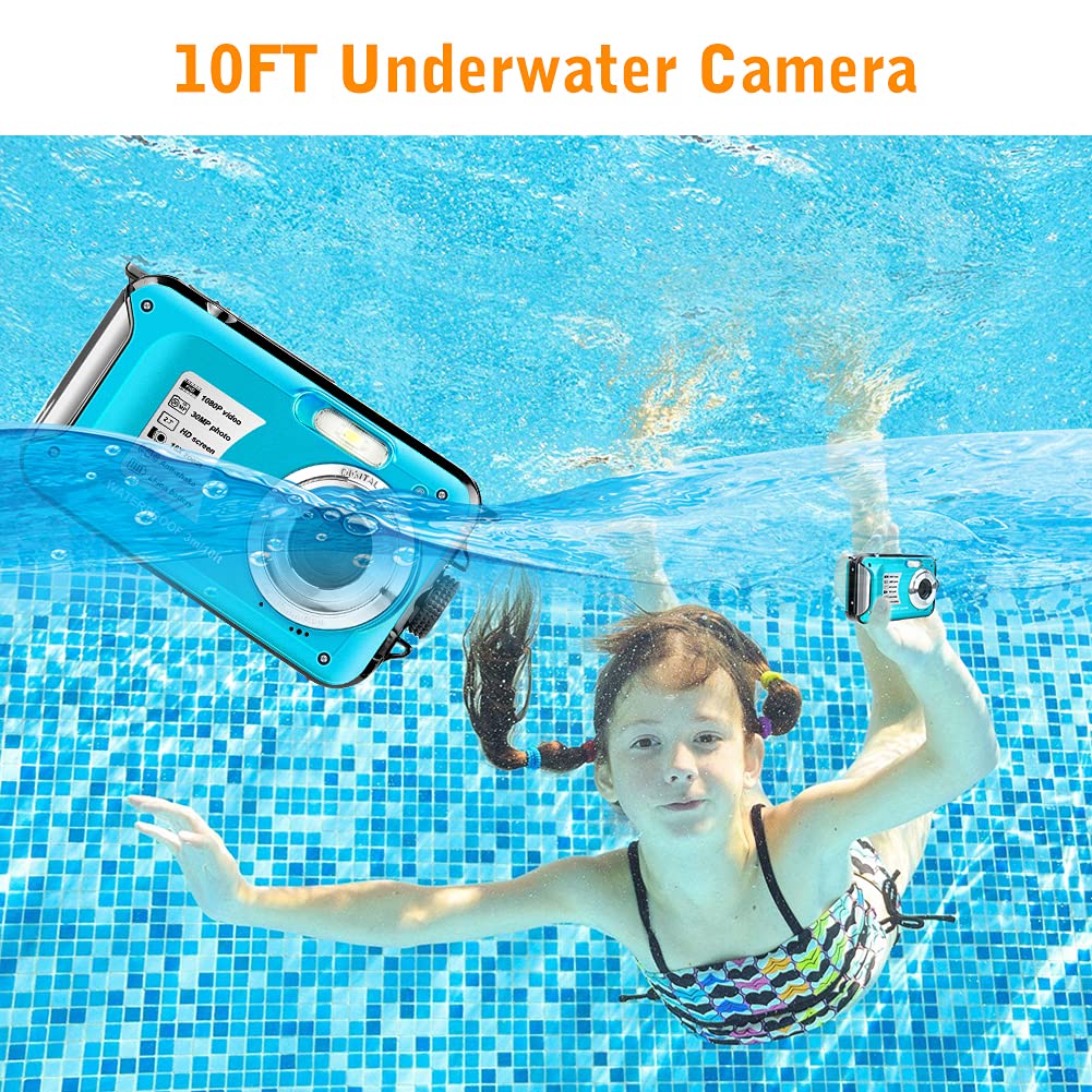 Waterproof Camera 10FT Underwater Camera 30MP 1080P FHD Video Resolution 16X Zoom Waterproof Digital Camera for Snorkeling,Vacation(Blue)