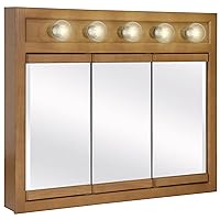 Design House 530618-NOK Richland Medicine 5-Light Solid Wood Frame Bathroom Cabinet with Mirrored Doors, 36-Inch, Nutmeg Oak Finish