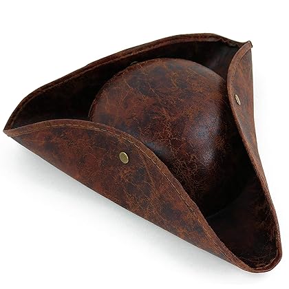 Skeleteen Faux Leather Pirate Hat - Brown Distressed Leather Colonial Style Tricorn Hat