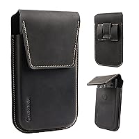 Gentlestache Leather Cell Phone Holster with Belt Clip, Flip Case for iPhone 14 13 Pro Max, Holder S22 Plus, Universal Pouch Large Phone,Black