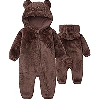 Baby Fluffy Jumpsuit Hooded Fleece Rompers Long Sleeve Zipper Onesie Outwear