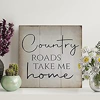 LITTLEGROVE SEEDS Rustic Wooden Pallet Sign Country Roads Take Me Home Wall Sign with Quotes 12x12in Farm Farmhouse Wooden Signs Family Wall Art Decor Wall Hanger for Bedroom Living Room