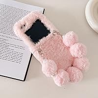 LUVI Compatible with Samsung Galaxy Z Flip 5 Plush Case Fluffy Furry Fuzzy Wrist Strap Chain Cute Winter Warm Soft Fashion Protection Shockproof Cover for Women Girls Pink
