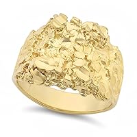 Men's 21mm Textured 14k Yellow Gold Plated Flat Nugget Ring + Gift Box
