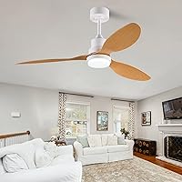 52 Inch Ceiling Fans with Light and Remote, Ceiling Fans with 3 ABS Blades, 6 Speed DC Motor, Indoor Outdoor Ceiling Fan for Patio, Bedroom, Living Room, Office, Kitchen