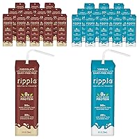 Ripple 8oz Non-Dairy Milk, Chocolate (Pack of 12) & Ripple 8oz Non-Dairy Milk, Vanilla (Pack of 12) | 24 Cartons Total