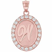 10k or 14k Rose Gold Finish Round Cut Diamond Unisex Oval Halo CZ Initial Letter Y Pendant