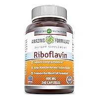 Amazing Formulas Riboflavin Dietary Supplement - 400 Milligrams - Promotes Healthier Blood - Helps Maintain Nervous System. (240 Capsules) (Non Gmo-Gluten Free)