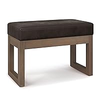 SIMPLIHOME Milltown 27 Inch Wide Contemporary Rectangle Footstool Ottoman Bench in Distressed Brown Vegan Faux Leather, For the Living Room and Bedroom