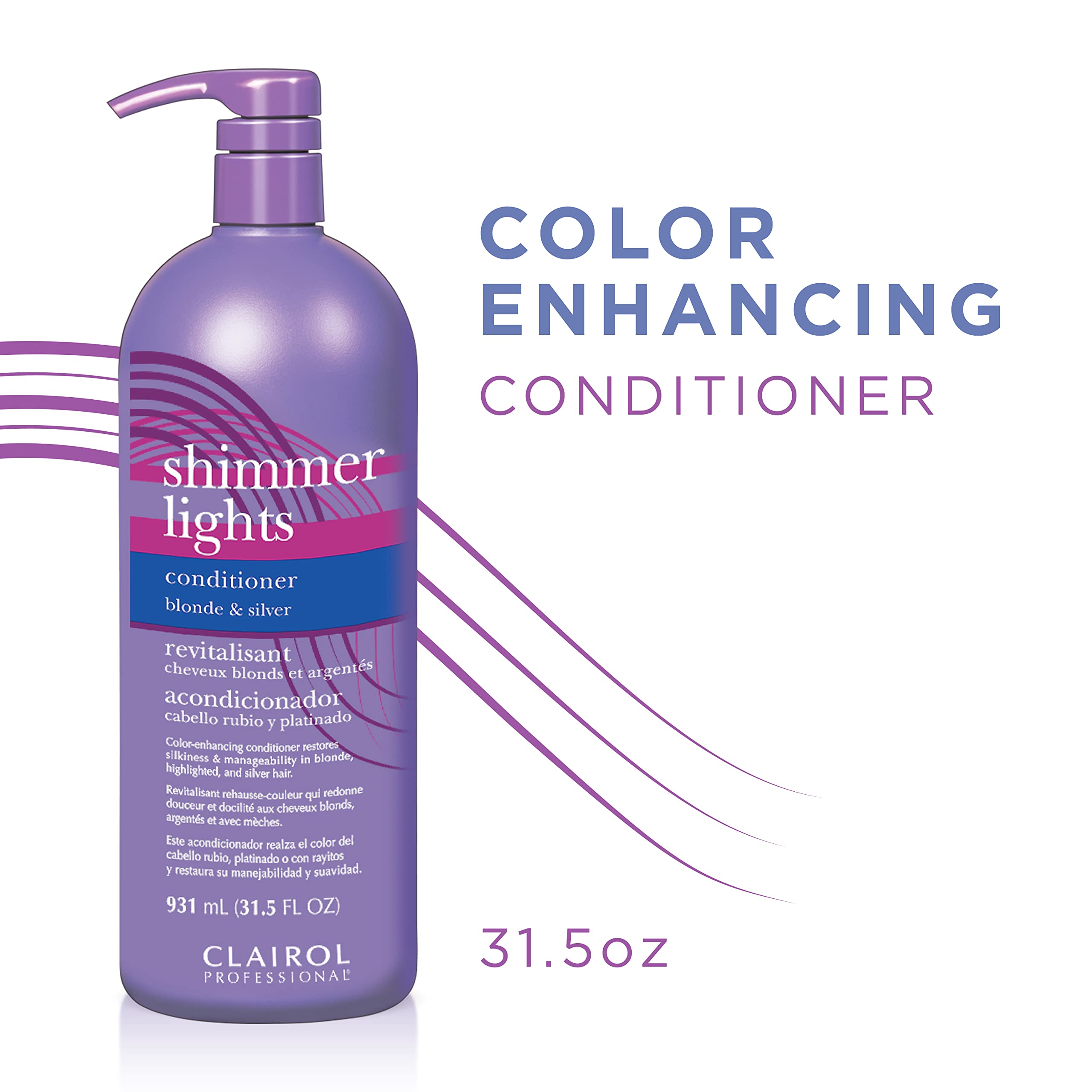 Clairol Professional Shimmer Lights Purple Conditioner, 31.5 fl. Oz | Neutralizes Brass & Yellow Tones | For Blonde, Silver, Gray & Highlighted Hair