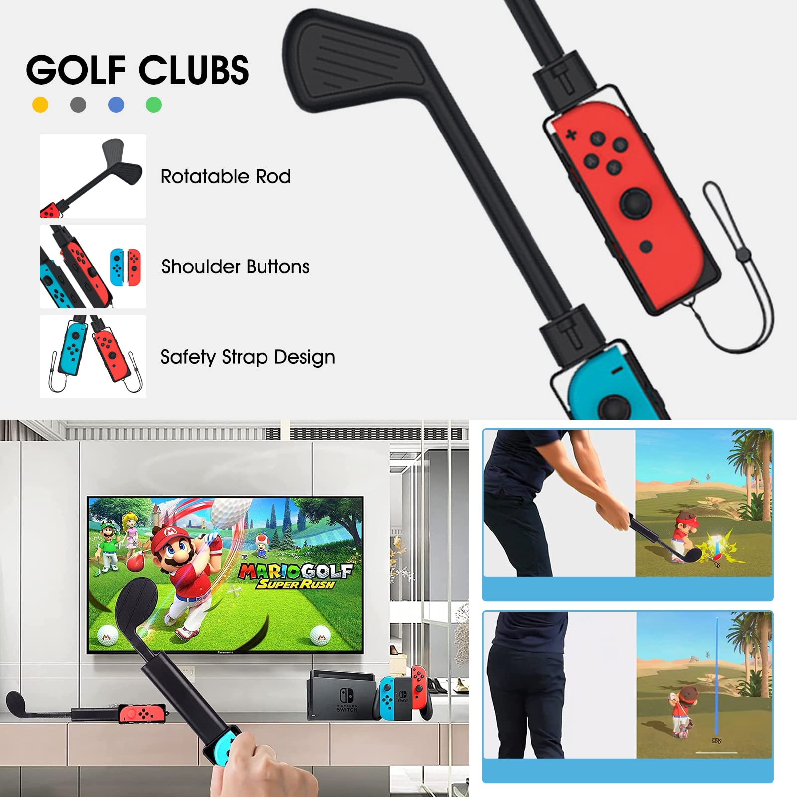 GOYERRNES for Switch Accessories Bundle Set for Nintendo Family Switch Sports Game Controllers with Tennis Rackets, Golf Clubs, Soccer Leg Straps,Wrist Bands & Joycon Grips