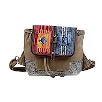 Myra Bag Western Leather Backpack Bag for Women - Flapover Upcycled Canvas Cowhide Bag Amber and Azure