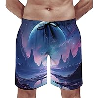 Purple Moon Men's Swim Trunks Quick Dry Swim Shorts Summer Beach Board Shorts with Pockets