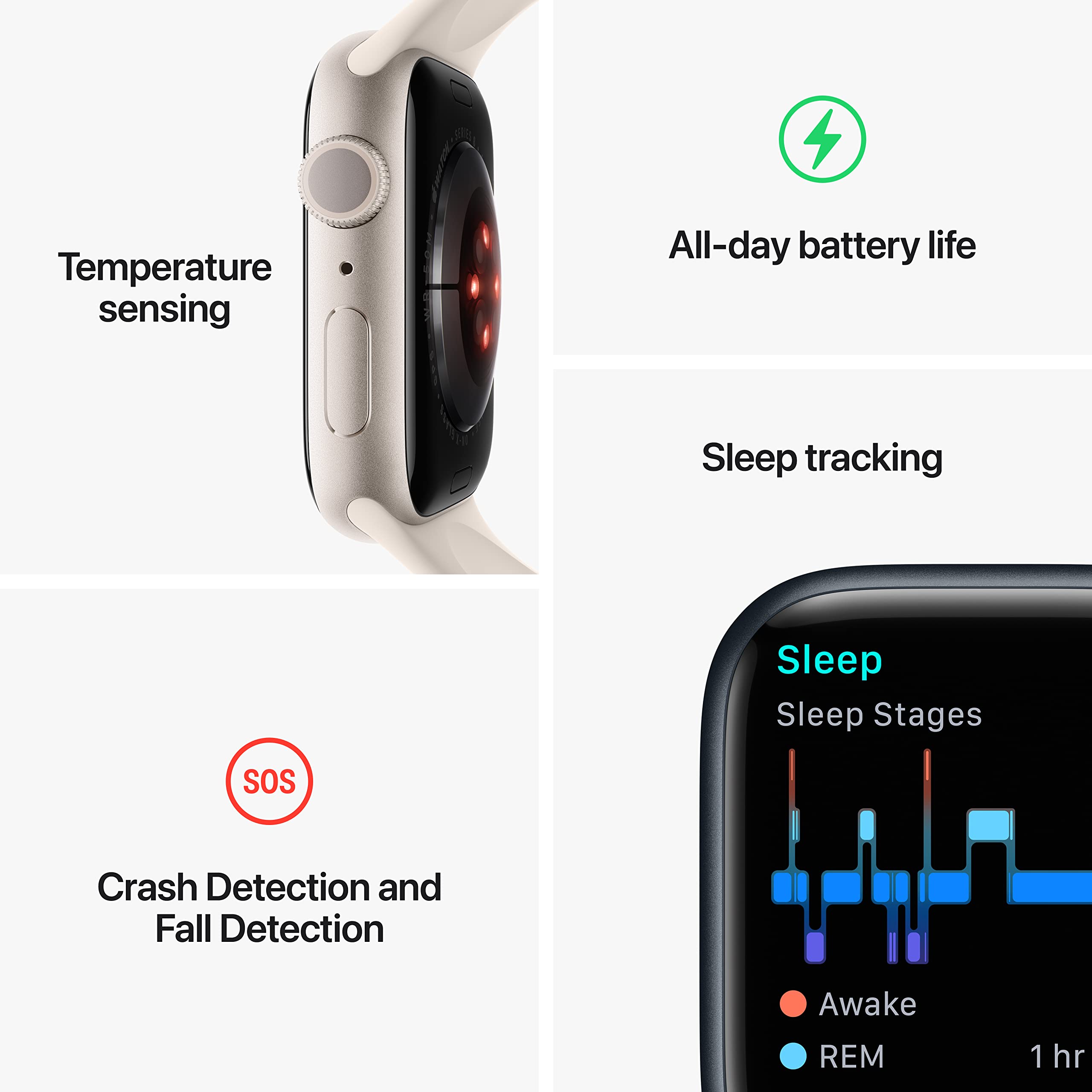 Apple Watch Series 8 [GPS 45mm] Smart Watch w/Starlight Aluminum Case with Starlight Sport Band - M/L. Fitness Tracker, Blood Oxygen & ECG Apps, Always-On Retina Display, Water Resistant