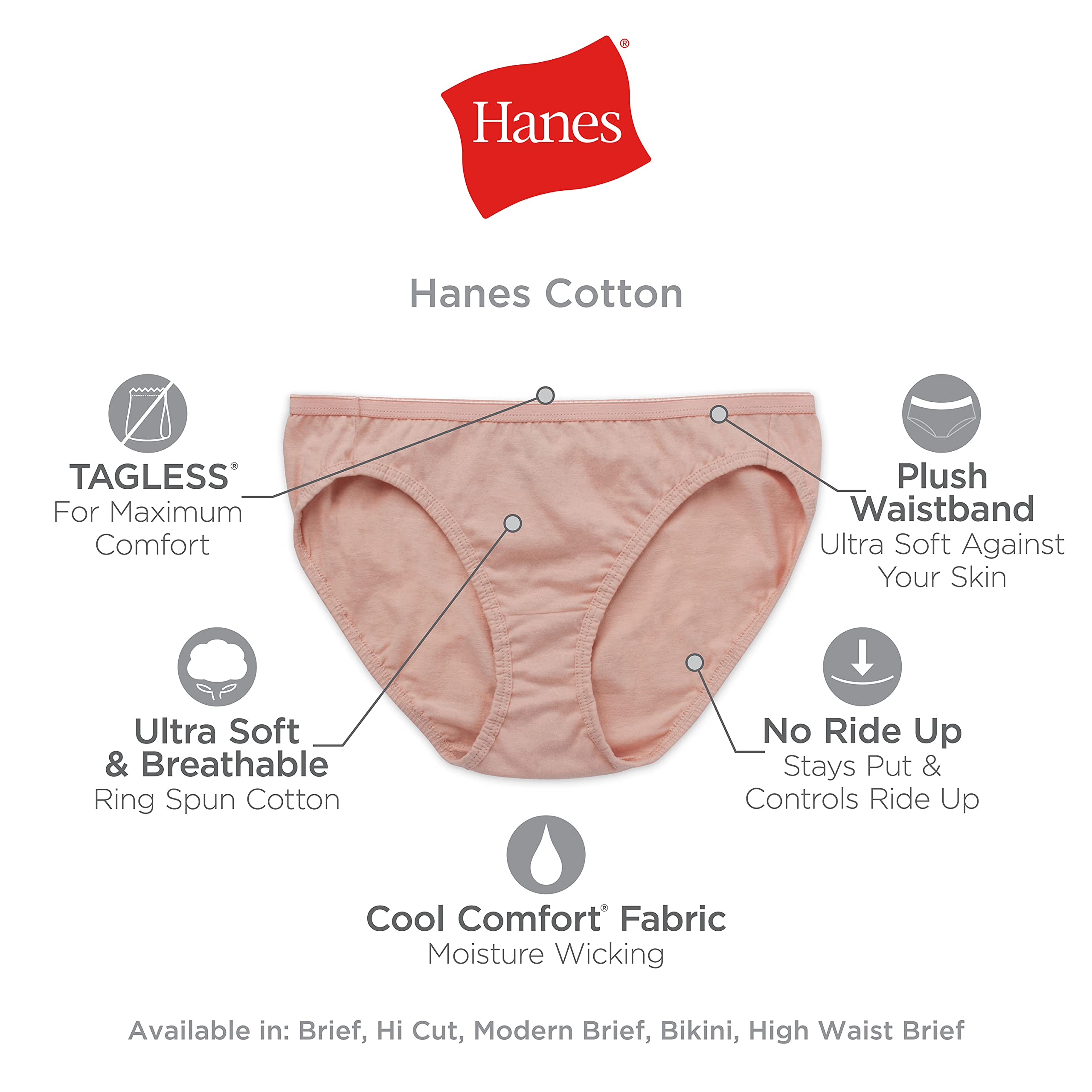 Hanes Women's Panties Pack, Lightweight Cotton Hi-cuts, Moisture-Wicking (Colors May Vary)