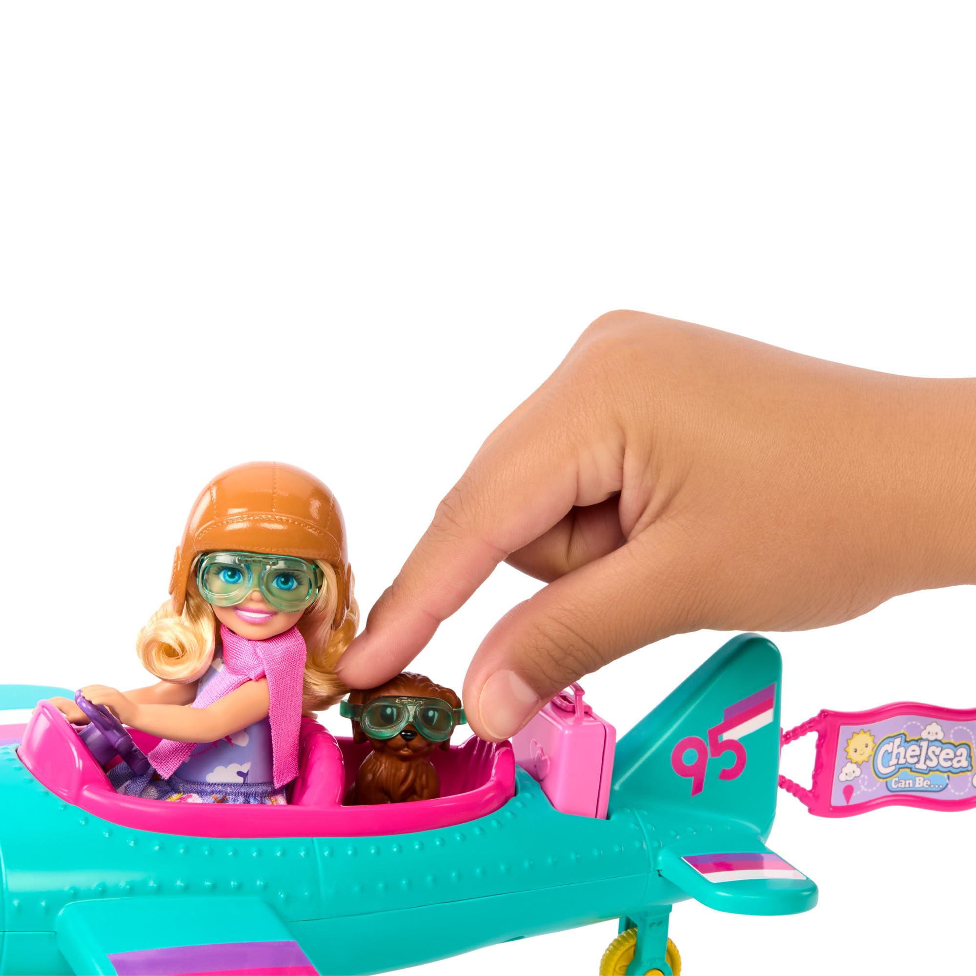Barbie Chelsea Can Be… Doll & Plane Playset, 2-Seater Aircraft with Spinning Daisy Propellor & 7 Accessories, Including Puppy & Stickers