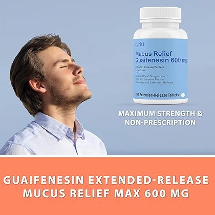 Curist Guaifenesin 600 mg Extended Release Tablets (300 Dye-Free Tablets) - Expectorant Mucus Relief, Generic Guaifenesin 600 mg, (Bulk Pack - 300 Tablets)