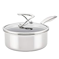 Circulon Clad Stainless Steel Saucepan with Glass Lid and Hybrid SteelShield and Nonstick Technology, 2 Quart - Silver