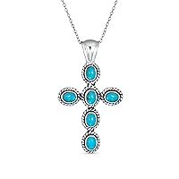 Bling Jewelry South Western Style Stabilized Turquoise Rope Bezel Set Cross Pendant Necklace For Women .925 Sterling Silver More Colors