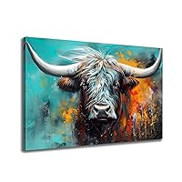 GLOKAKA Large Highland Cow Wall Art Colorful Abstract Highland Cattle Canvas Print Wall Art Animal Farmhouse Room Wall Decor Graffiti Cow Painting for Home Living Room Decor