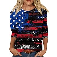 Fourth July Outfit Women,Ladies 3/4 Sleeve Tops and Blouses Fourth of July Shirt Girls T Shirts Women Fourth of July Shirts for Teens White Tops for Women Sexy (Black,3XL)