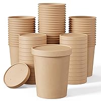 25pack 32oz Paper Soup Containers with Lids, Disposable Kraft Paper Food Cups, Ice Cream Cups, Paper food Storage with Lids, Microwavable and freezer safe, Suitable for Christmas Thanksgiving (Brown)