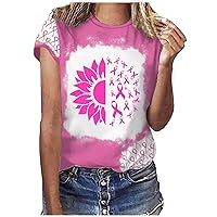 Breast Cancer Awareness Tee Shirts Pink Short Sleeves Round Neck Tunics Blouse Cute Comfy Holiday Tops Clothing