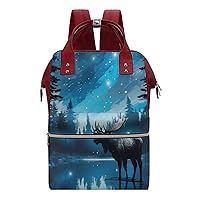 Blue Galaxy Forests Nature Deer Moose Diaper Bag Backpack Travel Waterproof Mommy Bag Nappy Daypack