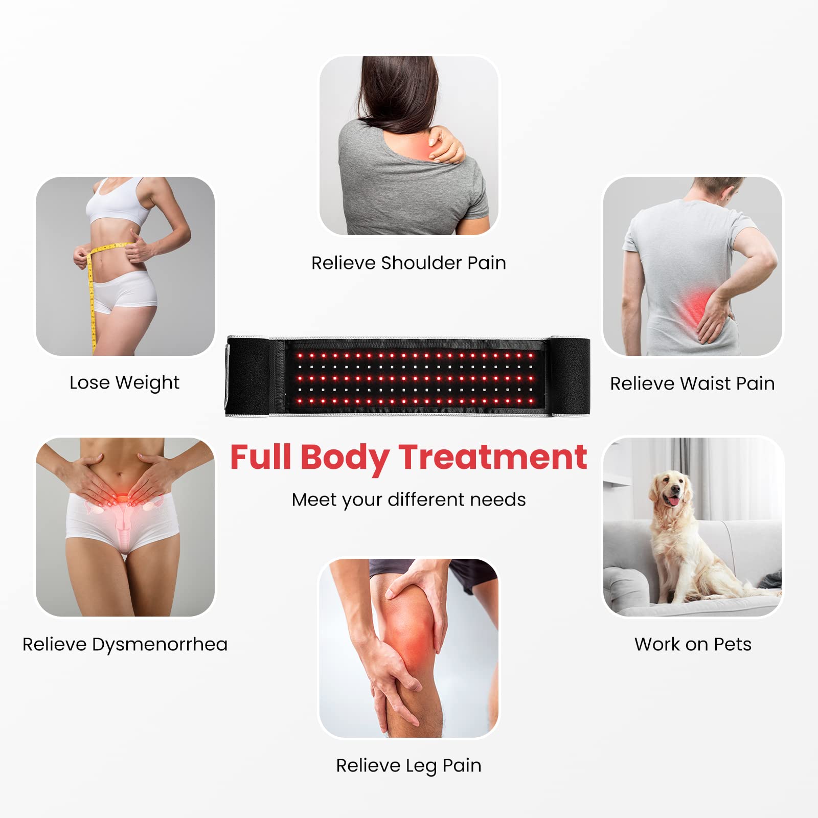 Opove Red Light Therapy Belt Near-Infrared Light Therapy for Tissue Repair, Resolve Inflammation, Relieve Joint & Back Pain, Wearable Flexible Portable Lipo Wrap for Body, 660nm & 850nm Wavelengths,R1