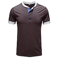 Mens Fashion Casual Front Placket Short Sleeve Plain Basic Button Cotton T-Shirts Collarless Golf Tee Top