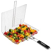 Portable Grill Basket, EISINLY BBQ Grilling Basket for Outdoor Grill with Removable Handle, Stainless Steel Camping Cooking Grill Accessories for Chicken Fish Vegetable, Dad Gifts