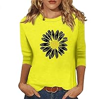 4Th of July Funny Shirt, Western Tops for Women Women Shirts Round Neck Tshirt Womens 2024 3/4 Sleeve Loose Tops Comfy Daily Print Shirt Fashion Ladies Trendy Blouse Basic Tops (Yellow,5X-Large)