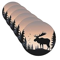 Drink Coasters Set of 6 Leather Coasters Non Slip Moose Mountain Pine Tree Wilderness Personalized Coffee Cup mat Decorate Cup Mat Mug pad for Tabletop Protection Housewarming Gift