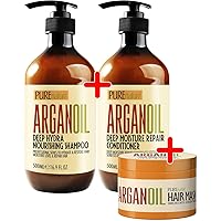 Moroccan Argan Oil Shampoo and Conditioner and Hair Mask SLS Free Sulfate Free, for Damaged, Dry, Curly or Frizzy Hair - Thickening for Fine/Thin Hair, Good for Color and Keratin Treated Hair