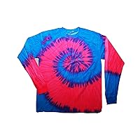 Tie-Dye Adult 5.4 oz. 100% Cotton Long-Sleeve T-Shirt S FLO BLUE/ PINK