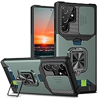 Phone Case Compatible with Samsung Galaxy S22 Ultra Case,Military-Grade Drop Protection Case,Case with Sliding Camera Cover and Card Holder Heavy Duty Protective,Metal Kickstand Phone Case