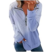 Pullover Sweatshirts For Women Half Zip Long Sleeve Tops Vintage Lapel Pullovers Gradient Fall Teen Girl Clothes