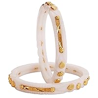 Meenakshi imitation White Handcrafted Gold Plated Shakha Bangles Set of 2 Gift For Her Indian Bollywood Designer Women Jewelry Bangle Bracelets Kangan