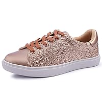FEVERSOLE Women's Fashion Dress Sneakers Party Bling Casual Flats Embellished Shoes