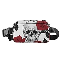 Red Rose and Skull Fanny Pack Women Men Fashion Belt Bag Waterproof Adjustable Strap Waist Pouch Casual Workout Travel Cycling Running