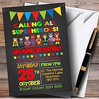 Chalk Bunting Superhero Childrens Birthday Party Invitations