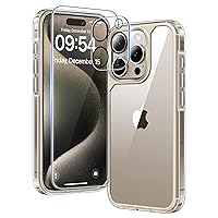 5 in 1 for iPhone 15 Pro Case Clear, [Not-Yellowing] with 2X Screen Protector + 2X Camera Lens Protector, [15 FT Military Grade Protection] Slim Shockproof Case for iPhone 15 Pro 6.1 Inch