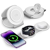 3 in 1 Wireless Charging Station for Apple Watch and iPhone 15, Magnetic Foldable Travel Charger Stand 18W for iPhone 15 / Pro/Max/Plus 14 13 12 and Apple Watch Series 9 / Utra 1, 2 / Airpods