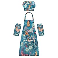 Beautiful Butterfly 3 Pcs Kids Apron Toddler Chef Painting Baking Gardening (with Pockets) Adjustable Artist Apron for Boys Girls-S