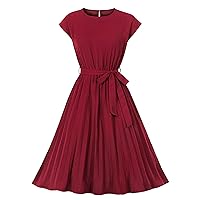 Wellwits Women's Cap Sleeves Pleated 40s 50s Vintage Dress