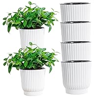 Plant Pot, Self Watering Plant Pot, 6Pcs Self Watering Planter 4'' Plastic Plant Pot with Drainage Holes and Wick Rope, African Violet Pots for Indoor Plants, Flowers, Self Watering Planter