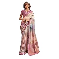 Pink Woman's Shaded Handloom Khadi Designer Sari Indian Blouse Saree